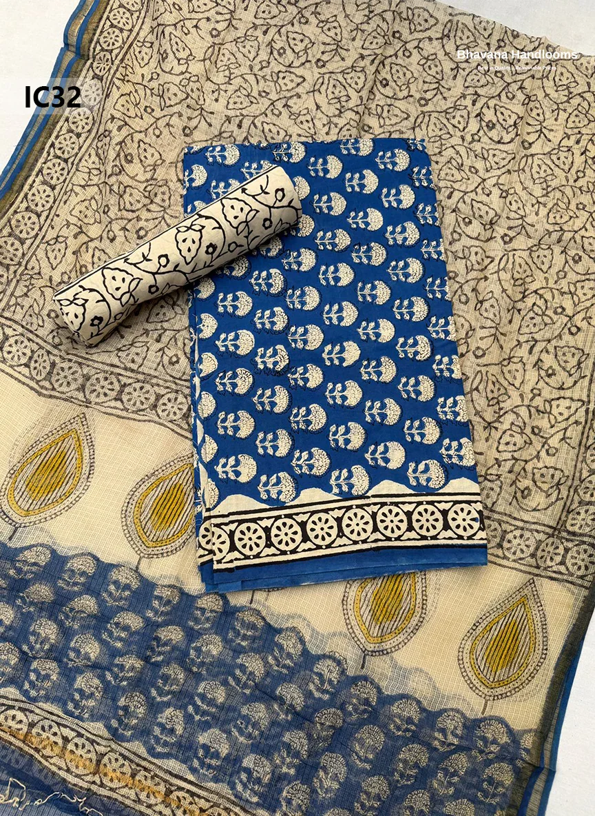 Premium Jaipur Cotton Dress Material with Soft Kota Dupatta with Blue Colour Top