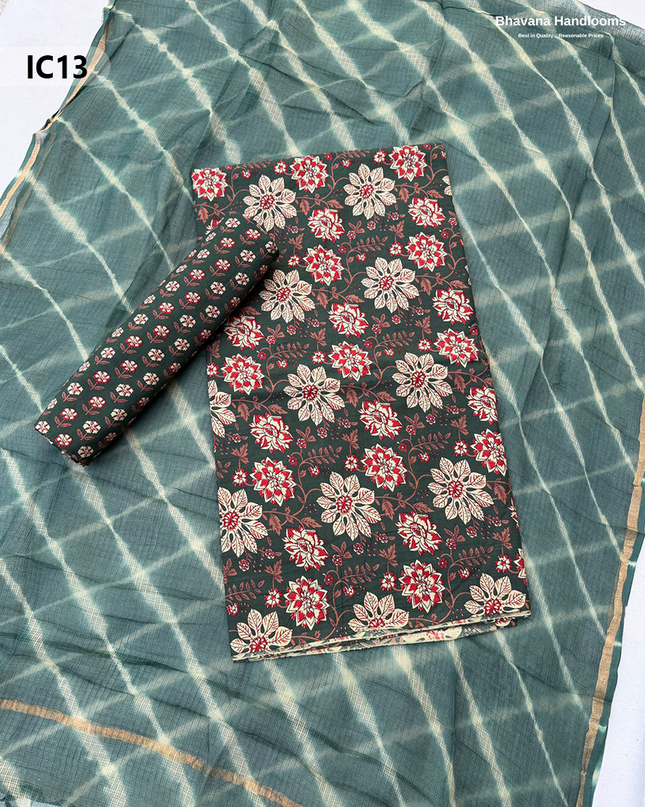 Premium Jaipur Cotton Dress Material with Soft Kota Dupatta with Charcoal Grey Colour Top