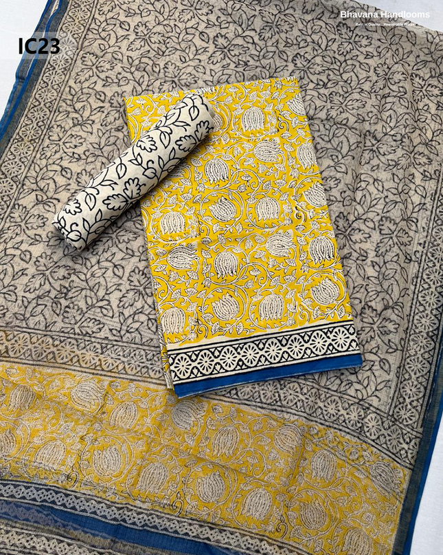 Premium Jaipur Cotton Dress Material with Soft Kota Dupatta with Yellow Colour Top