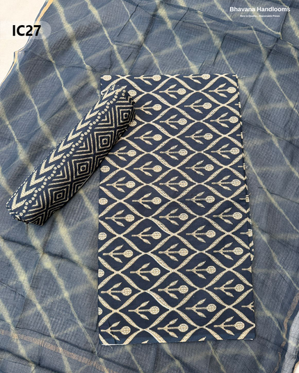 Premium Jaipur Cotton Dress Material with Soft Kota Dupatta with Tealish Blue Colour Top