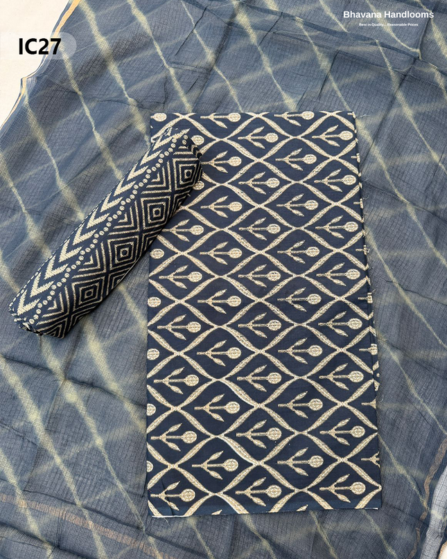 Premium Jaipur Cotton Dress Material with Soft Kota Dupatta with Tealish Blue Colour Top