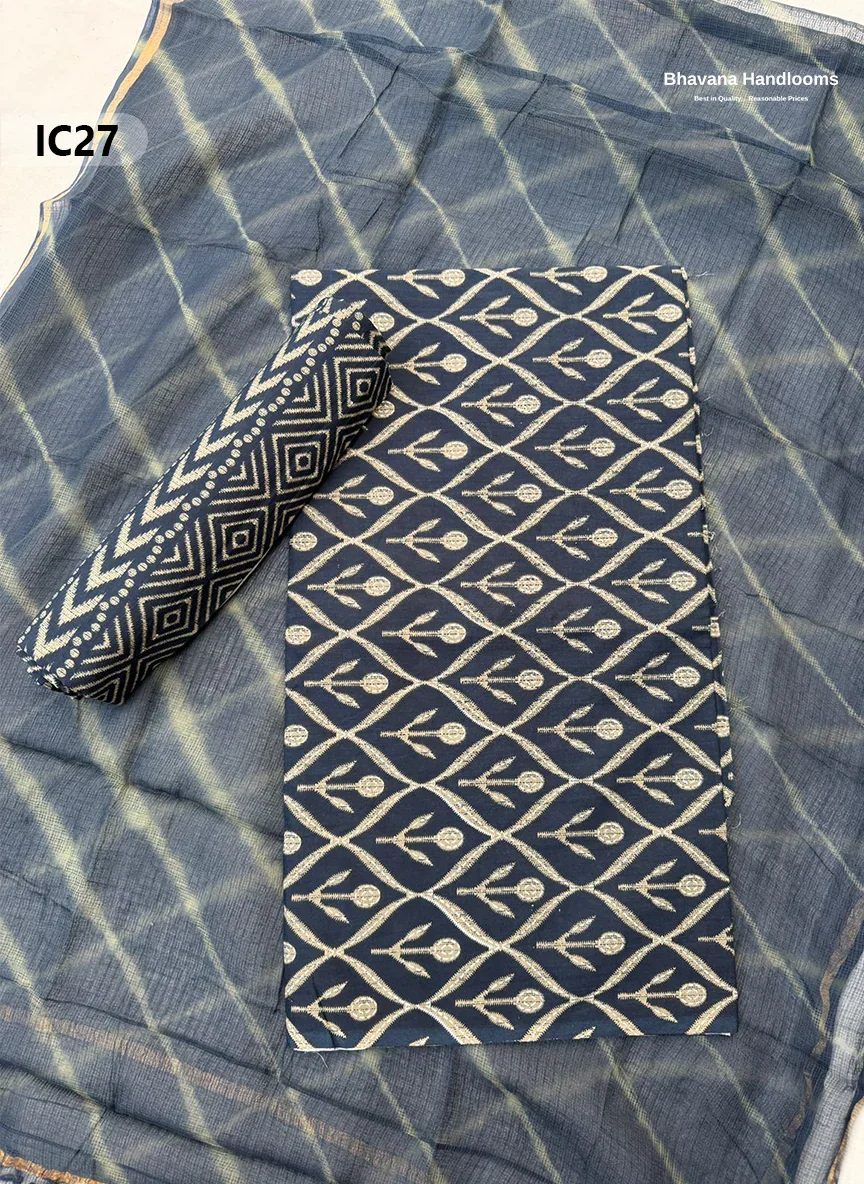 Premium Jaipur Cotton Dress Material with Soft Kota Dupatta with Tealish Blue Colour Top