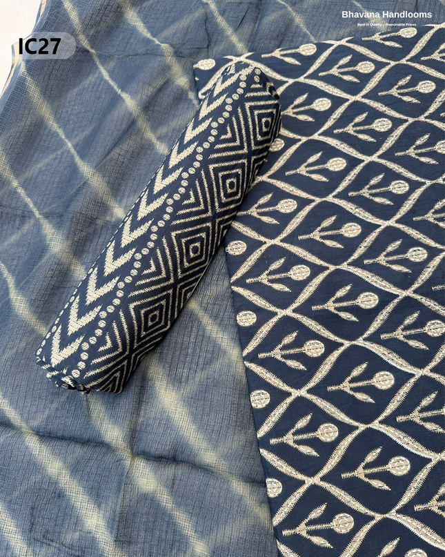 Premium Jaipur Cotton Dress Material with Soft Kota Dupatta with Tealish Blue Colour Top