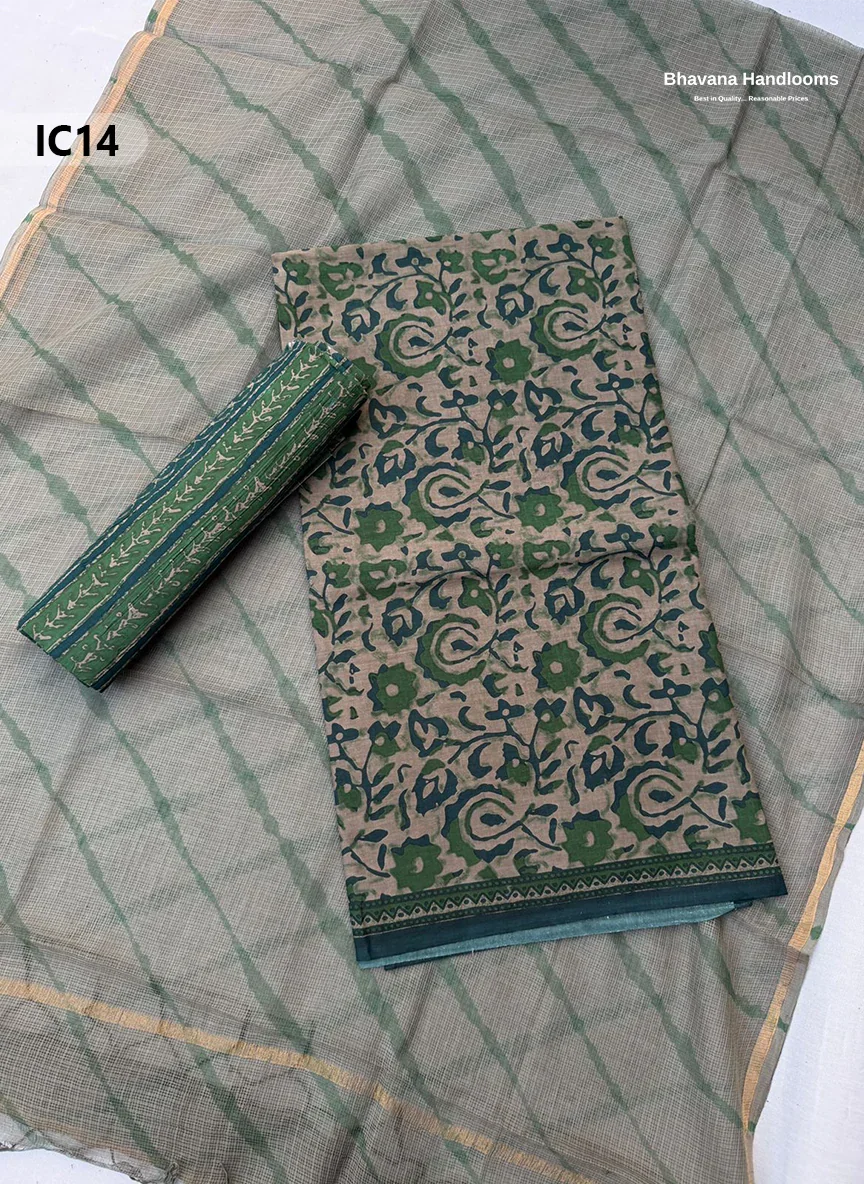 Premium Jaipur Cotton Dress Material with Soft Kota Dupatta with Warm Grey Colour Top