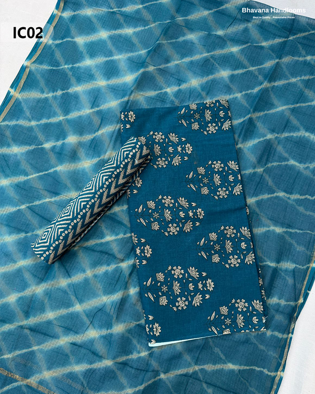 Premium Jaipur Cotton Dress Material with Soft Kota Dupatta with Sea Blue Colour Top