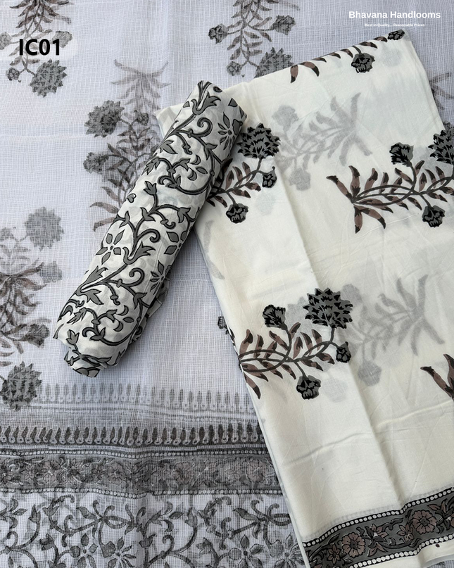 Premium Jaipur Cotton Dress Material with Soft Kota Dupatta with White Colour Top