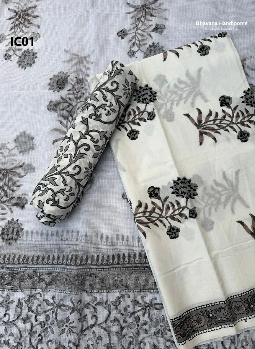 Premium Jaipur Cotton Dress Material with Soft Kota Dupatta with White Colour Top
