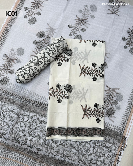 Premium Jaipur Cotton Dress Material with Soft Kota Dupatta with White Colour Top