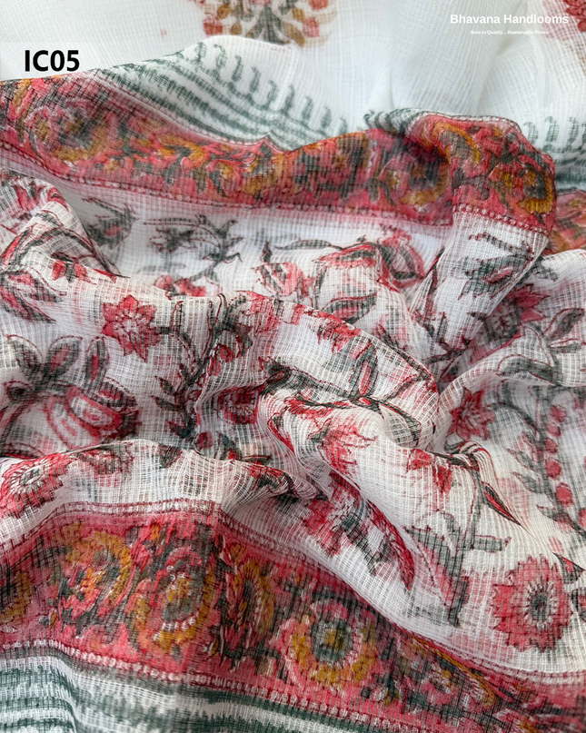 Premium Jaipur Cotton Dress Material with Soft Kota Dupatta with White and Red Colour Top