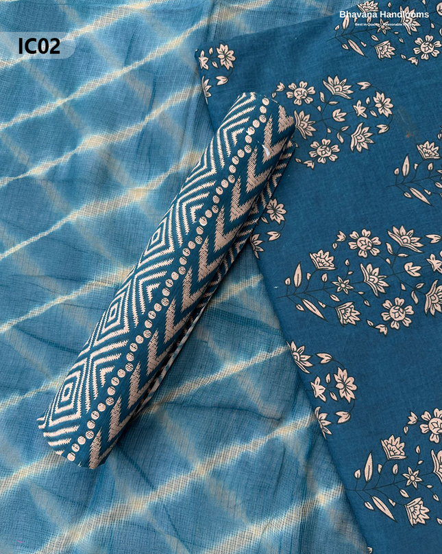 Premium Jaipur Cotton Dress Material with Soft Kota Dupatta with Sea Blue Colour Top