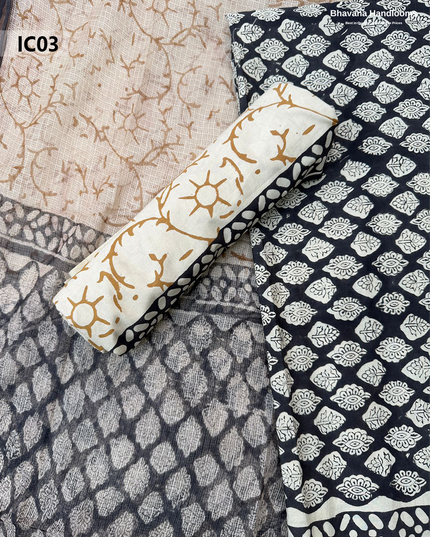 Premium Jaipur Cotton Dress Material with Soft Kota Dupatta with Black Colour Top