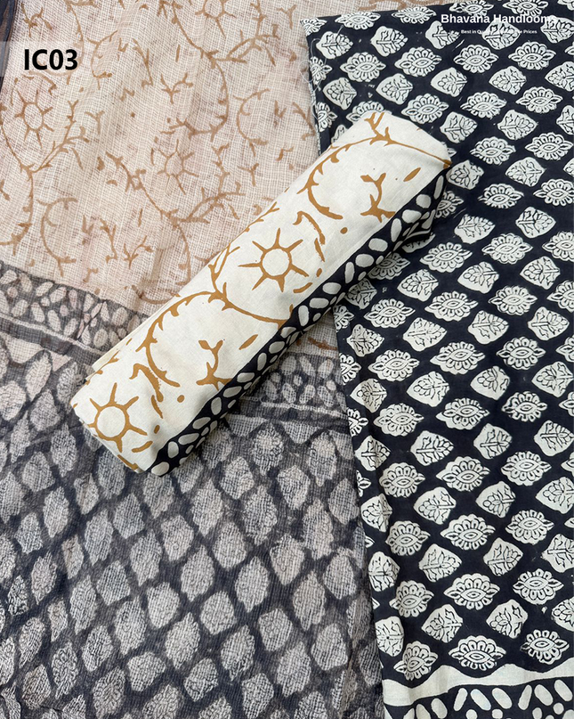 Premium Jaipur Cotton Dress Material with Soft Kota Dupatta with Black Colour Top