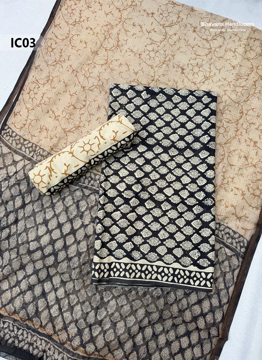 Premium Jaipur Cotton Dress Material with Soft Kota Dupatta with Black Colour Top