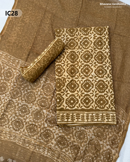 Premium Jaipur Cotton Dress Material with Soft Kota Dupatta with Brown Colour Top
