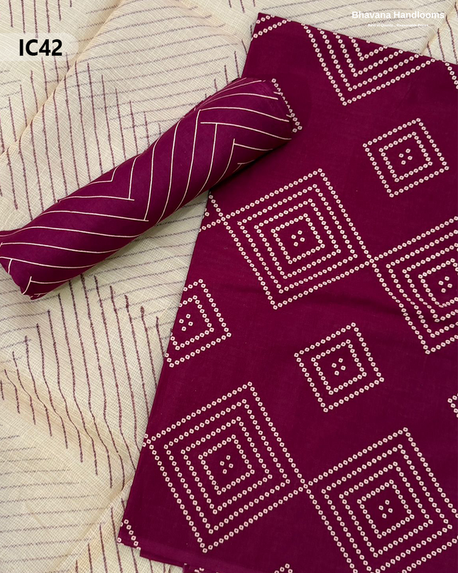 Premium Jaipur Cotton Dress Material with Soft Kota Dupatta with Magenta Red Colour Top