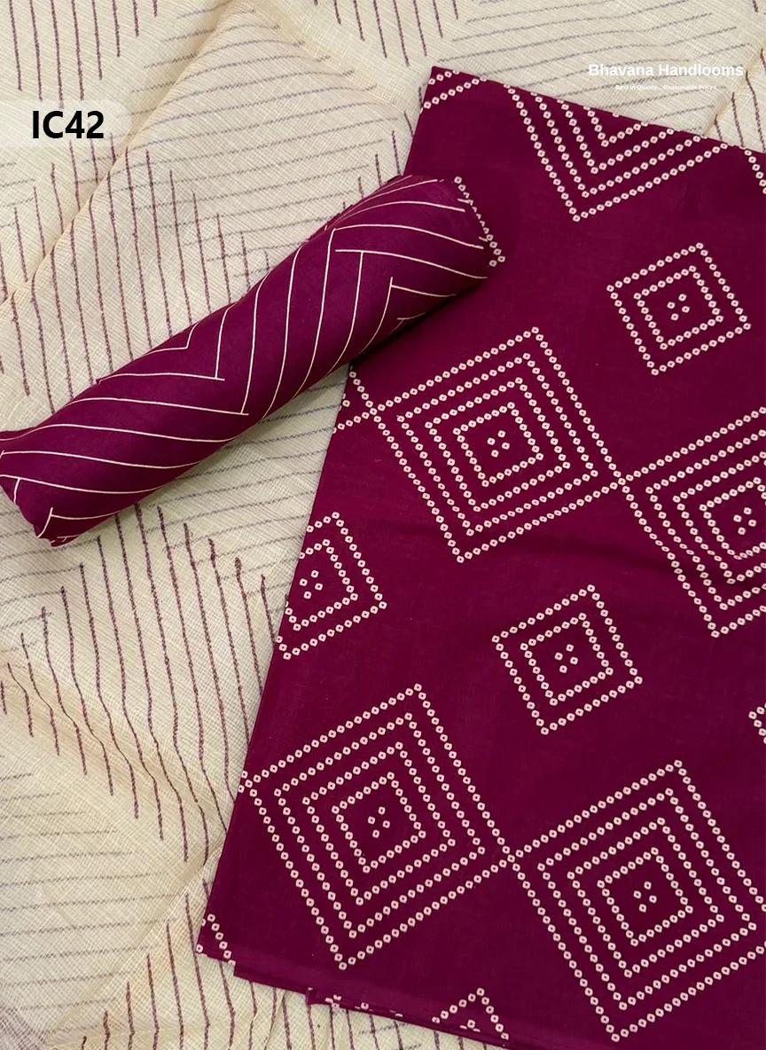 Premium Jaipur Cotton Dress Material with Soft Kota Dupatta with Magenta Red Colour Top