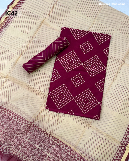 Premium Jaipur Cotton Dress Material with Soft Kota Dupatta with Magenta Red Colour Top