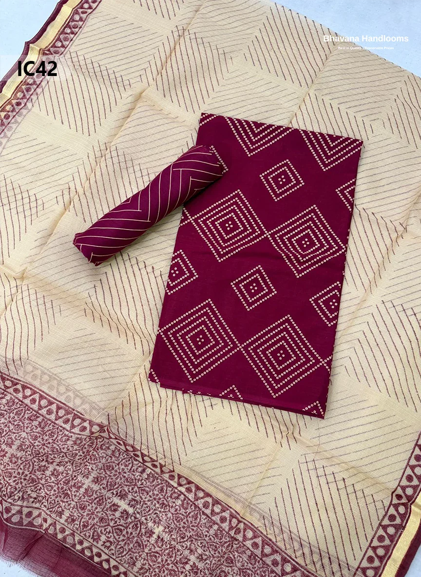 Premium Jaipur Cotton Dress Material with Soft Kota Dupatta with Magenta Red Colour Top