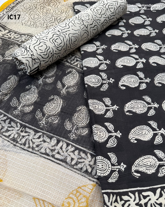 Premium Jaipur Cotton Dress Material with Soft Kota Dupatta with Black Colour Top