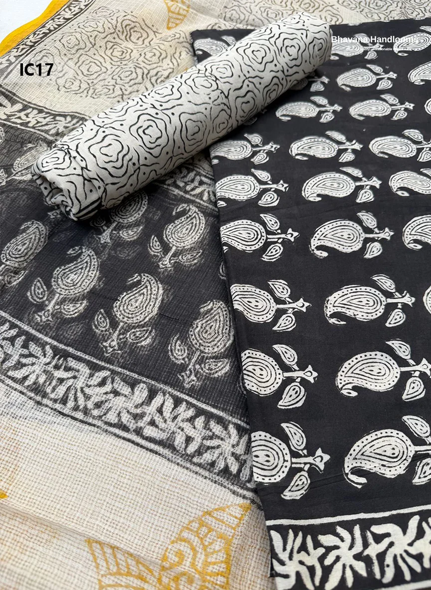 Premium Jaipur Cotton Dress Material with Soft Kota Dupatta with Black Colour Top