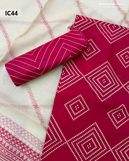Premium Jaipur Cotton Dress Material with Soft Kota Dupatta with Pinkish Red Colour Top