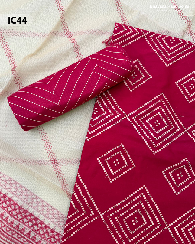 Premium Jaipur Cotton Dress Material with Soft Kota Dupatta with Pinkish Red Colour Top