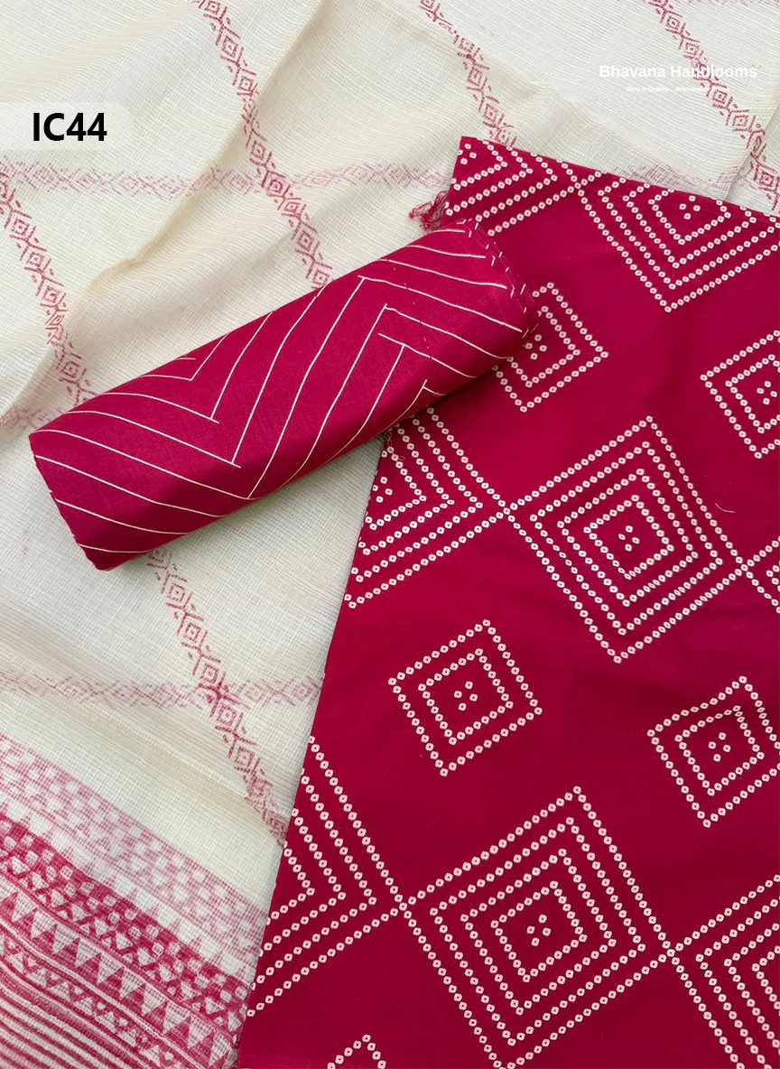 Premium Jaipur Cotton Dress Material with Soft Kota Dupatta with Pinkish Red Colour Top