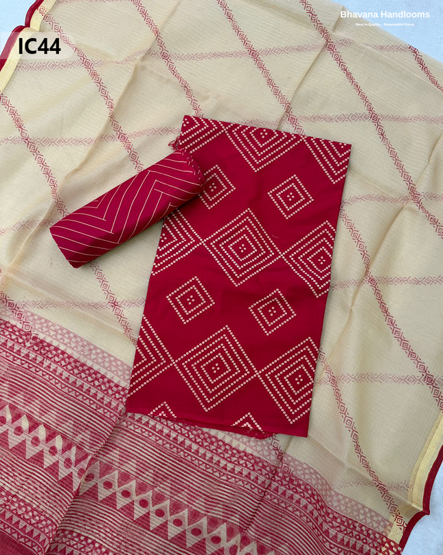 Premium Jaipur Cotton Dress Material with Soft Kota Dupatta with Pinkish Red Colour Top