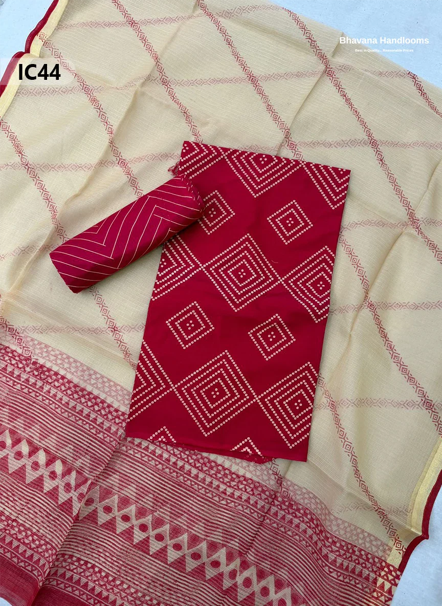 Premium Jaipur Cotton Dress Material with Soft Kota Dupatta with Pinkish Red Colour Top