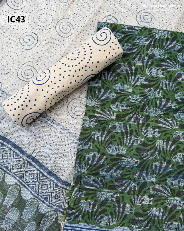 Premium Jaipur Cotton Dress Material with Soft Kota Dupatta with Dark Green Colour Top