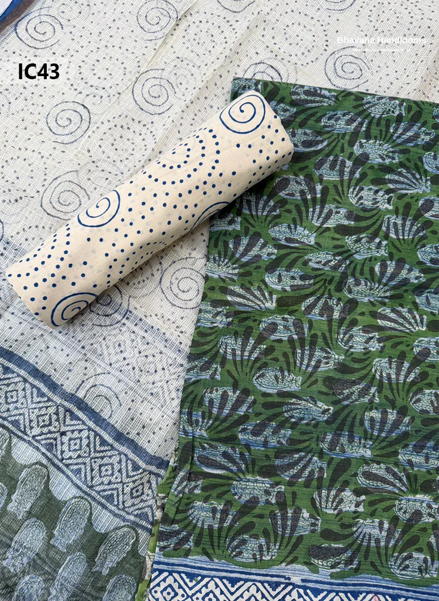 Premium Jaipur Cotton Dress Material with Soft Kota Dupatta with Dark Green Colour Top