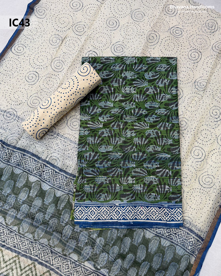 Premium Jaipur Cotton Dress Material with Soft Kota Dupatta with Dark Green Colour Top