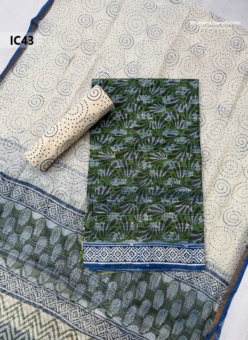 Premium Jaipur Cotton Dress Material with Soft Kota Dupatta with Dark Green Colour Top