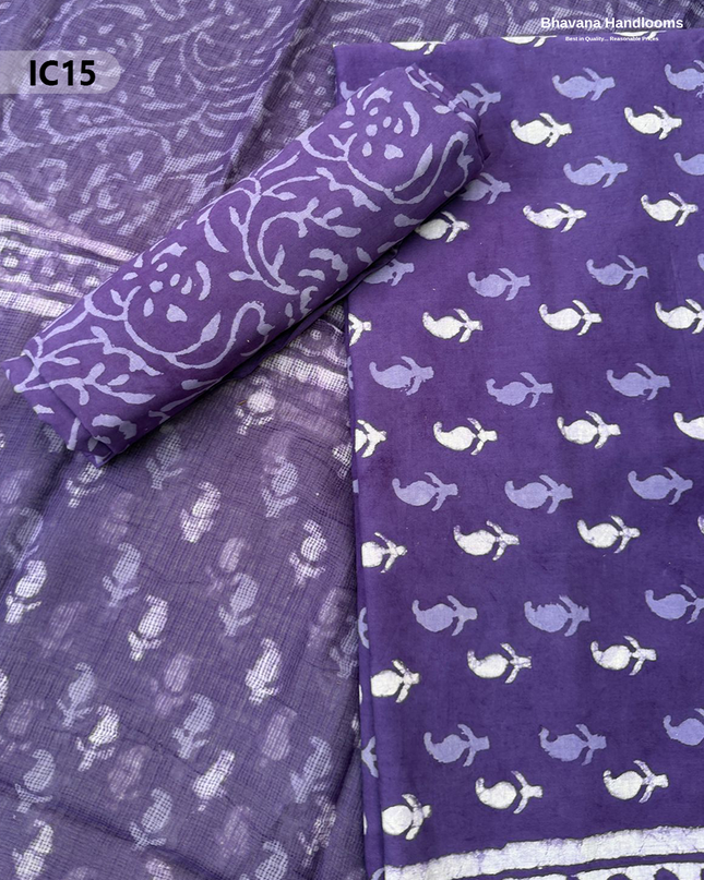 Premium Jaipur Cotton Dress Material with Soft Kota Dupatta with Violet  Colour Top