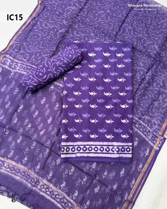 Premium Jaipur Cotton Dress Material with Soft Kota Dupatta with Violet  Colour Top