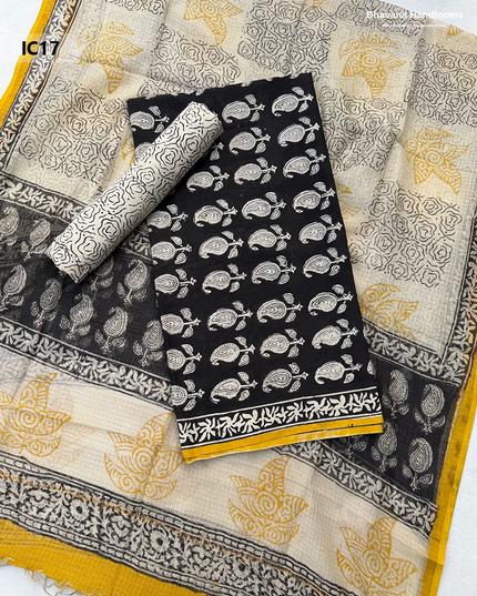 Premium Jaipur Cotton Dress Material with Soft Kota Dupatta with Black Colour Top