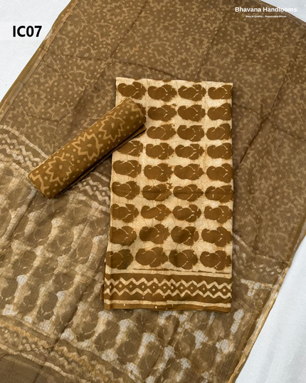 Premium Jaipur Cotton Dress Material with Soft Kota Dupatta with Brown Colour Top