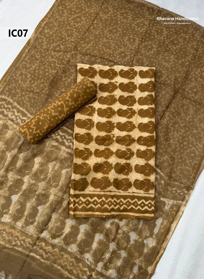 Premium Jaipur Cotton Dress Material with Soft Kota Dupatta with Brown Colour Top