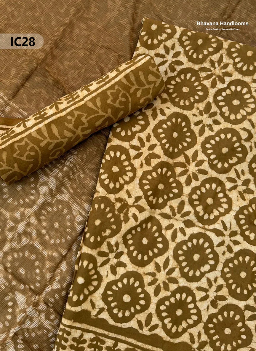 Premium Jaipur Cotton Dress Material with Soft Kota Dupatta with Brown Colour Top