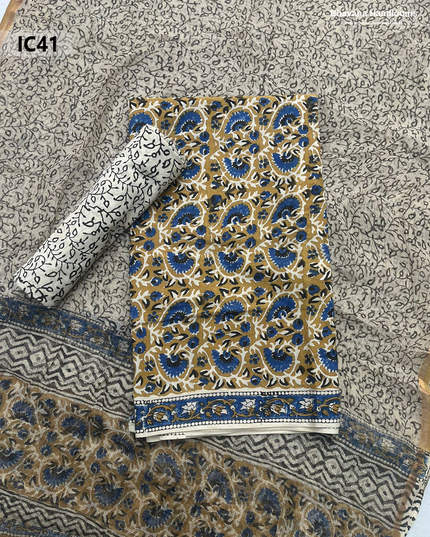 Premium Jaipur Cotton Dress Material with Soft Kota Dupatta with Yellowish Orange Colour Top