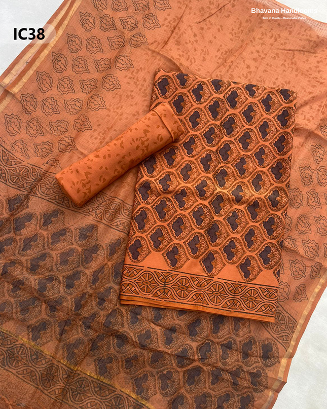 Premium Jaipur Cotton Dress Material with Soft Kota Dupatta with Orange Colour Top