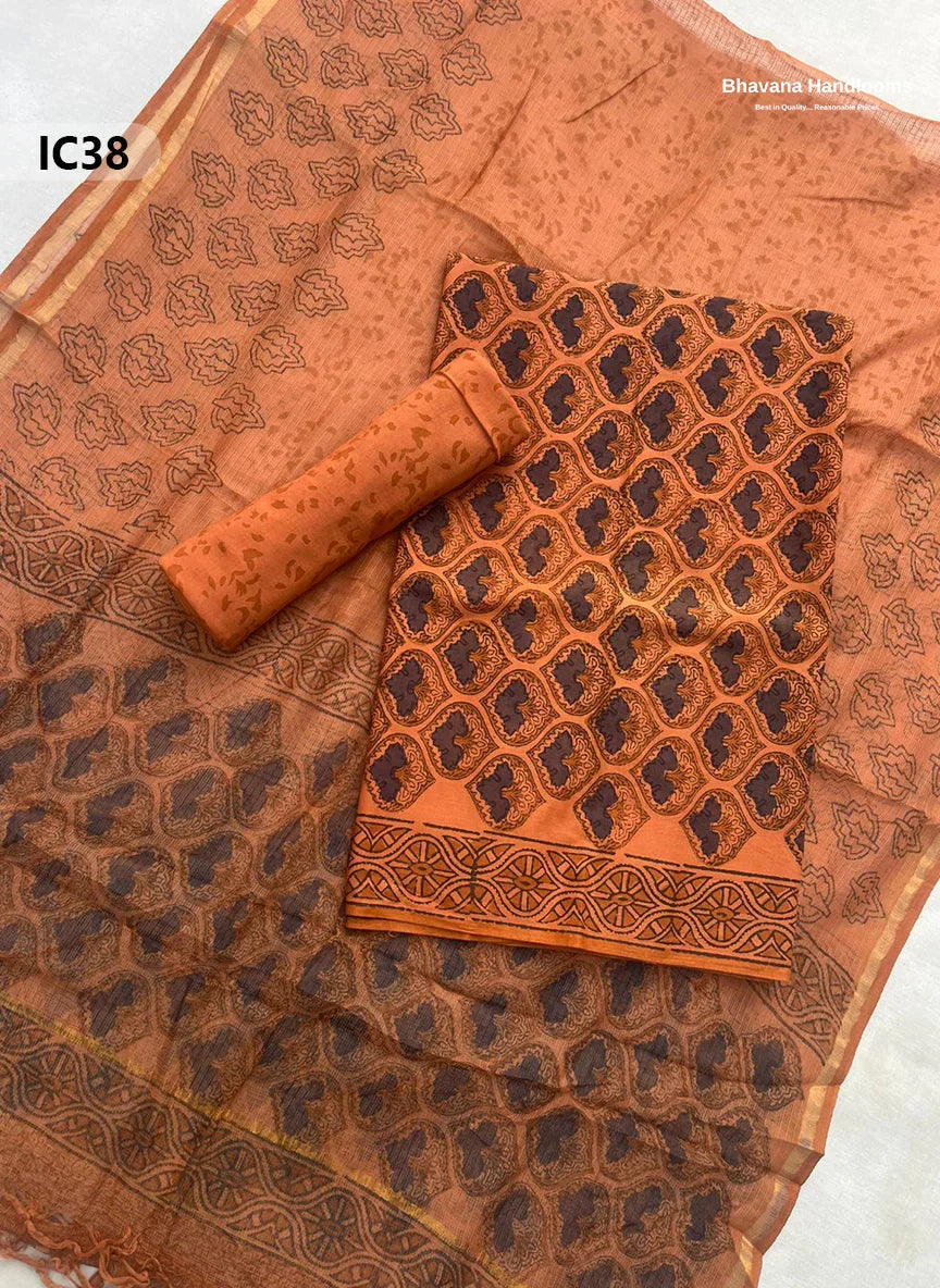 Premium Jaipur Cotton Dress Material with Soft Kota Dupatta with Orange Colour Top