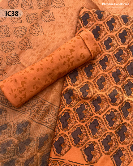 Premium Jaipur Cotton Dress Material with Soft Kota Dupatta with Orange Colour Top