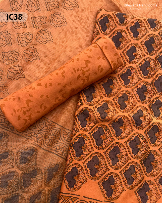 Premium Jaipur Cotton Dress Material with Soft Kota Dupatta with Orange Colour Top