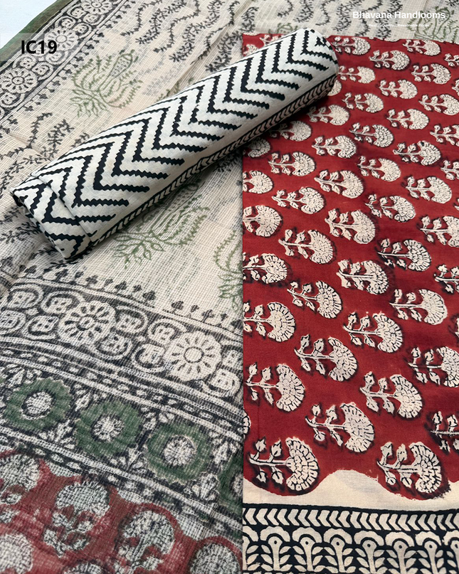 Premium Jaipur Cotton Dress Material with Soft Kota Dupatta with Red Colour Top