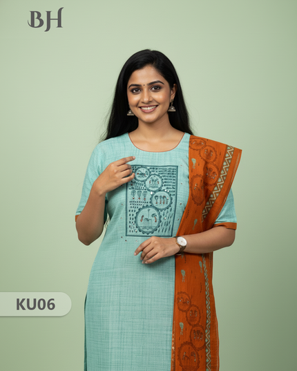 Sky Blue Stitched 3 Piece Kurti Set with Full Length Lining – Traditional Wear for Women