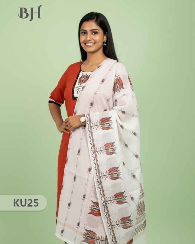Orange Stitched 3 Piece Kurti Set with Full Length Lining – Traditional Wear for Women