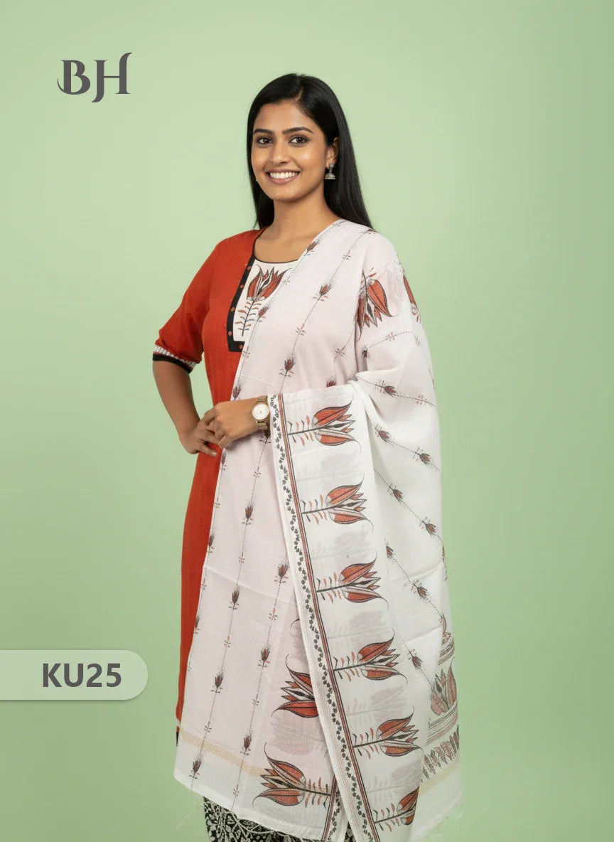 Orange Stitched 3 Piece Kurti Set with Full Length Lining – Traditional Wear for Women