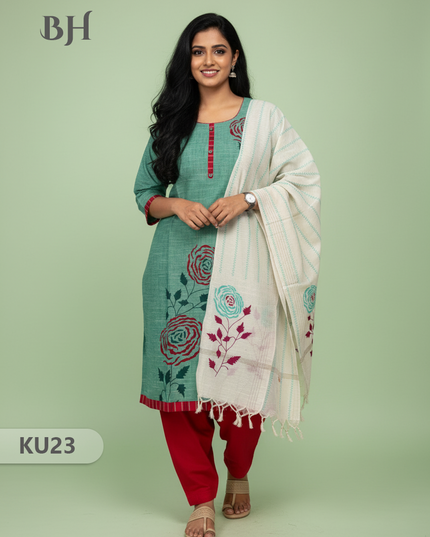Light Green Stitched 3 Piece Kurti Set with Full Length Lining – Traditional Wear for Women