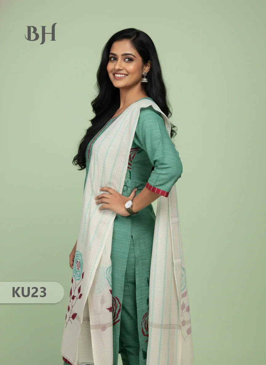 Light Green Stitched 3 Piece Kurti Set with Full Length Lining – Traditional Wear for Women
